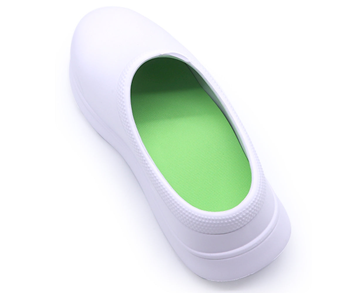 white foam clogs