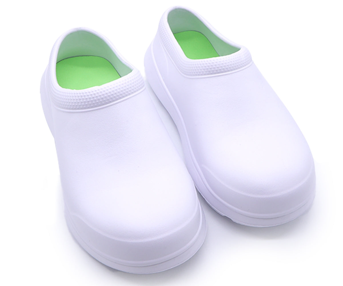 white foam clogs
