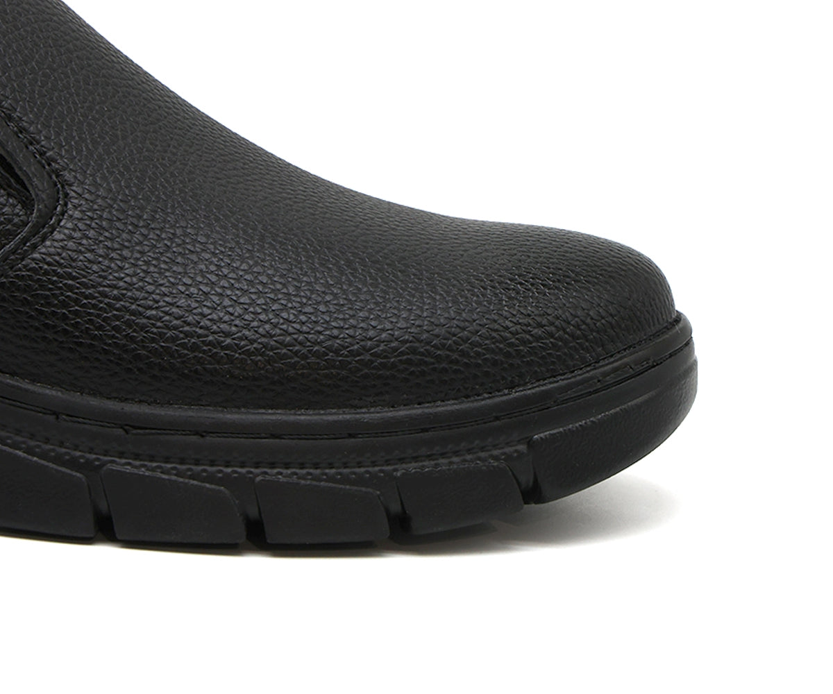 black slip-on comfort derby boot