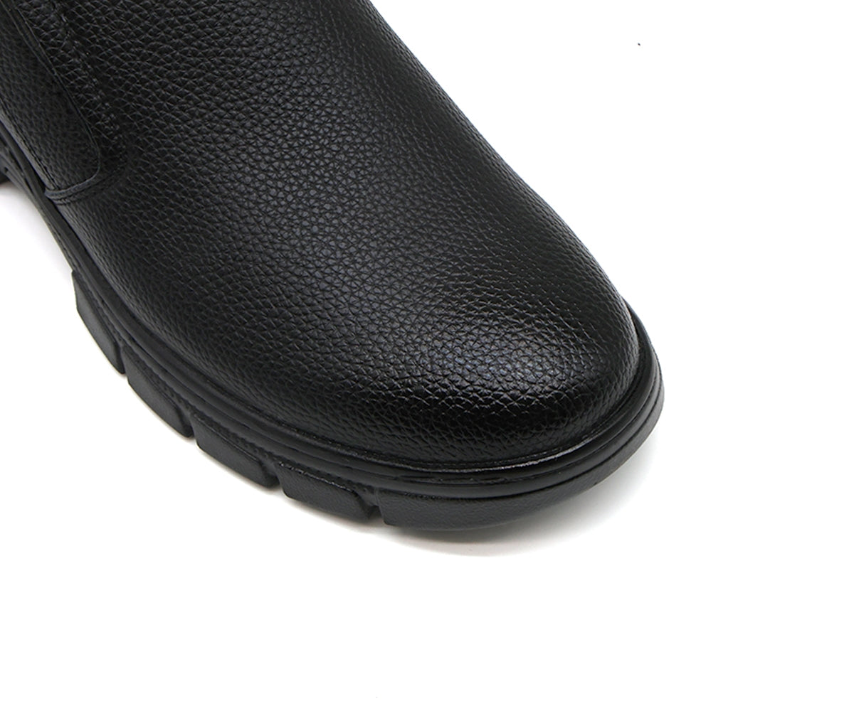black slip-on comfort derby boot