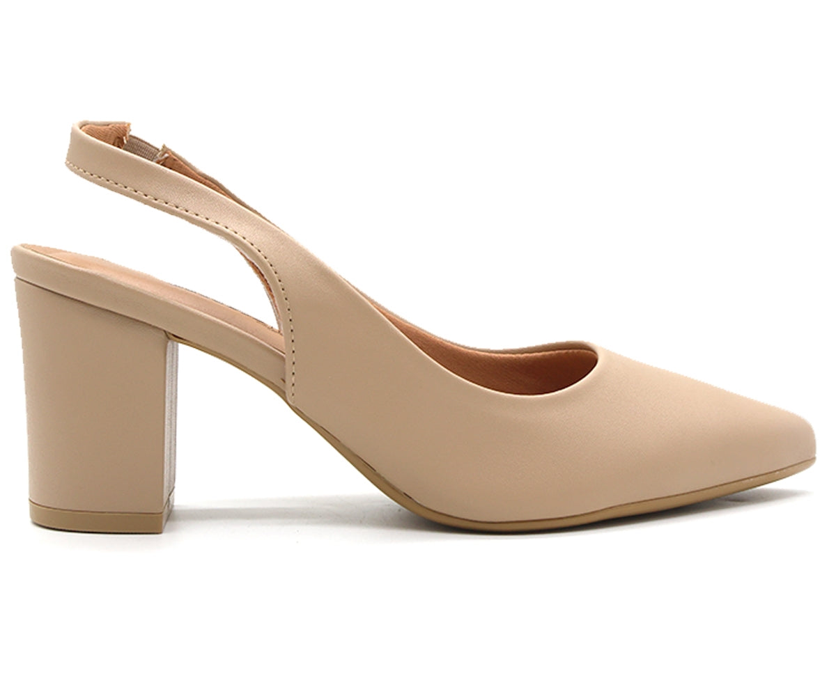 BR Classic Block Heel Beige Slingback Stilletos