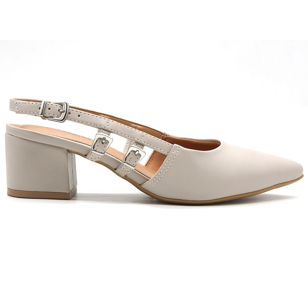br grey dbl buckle slingbacks