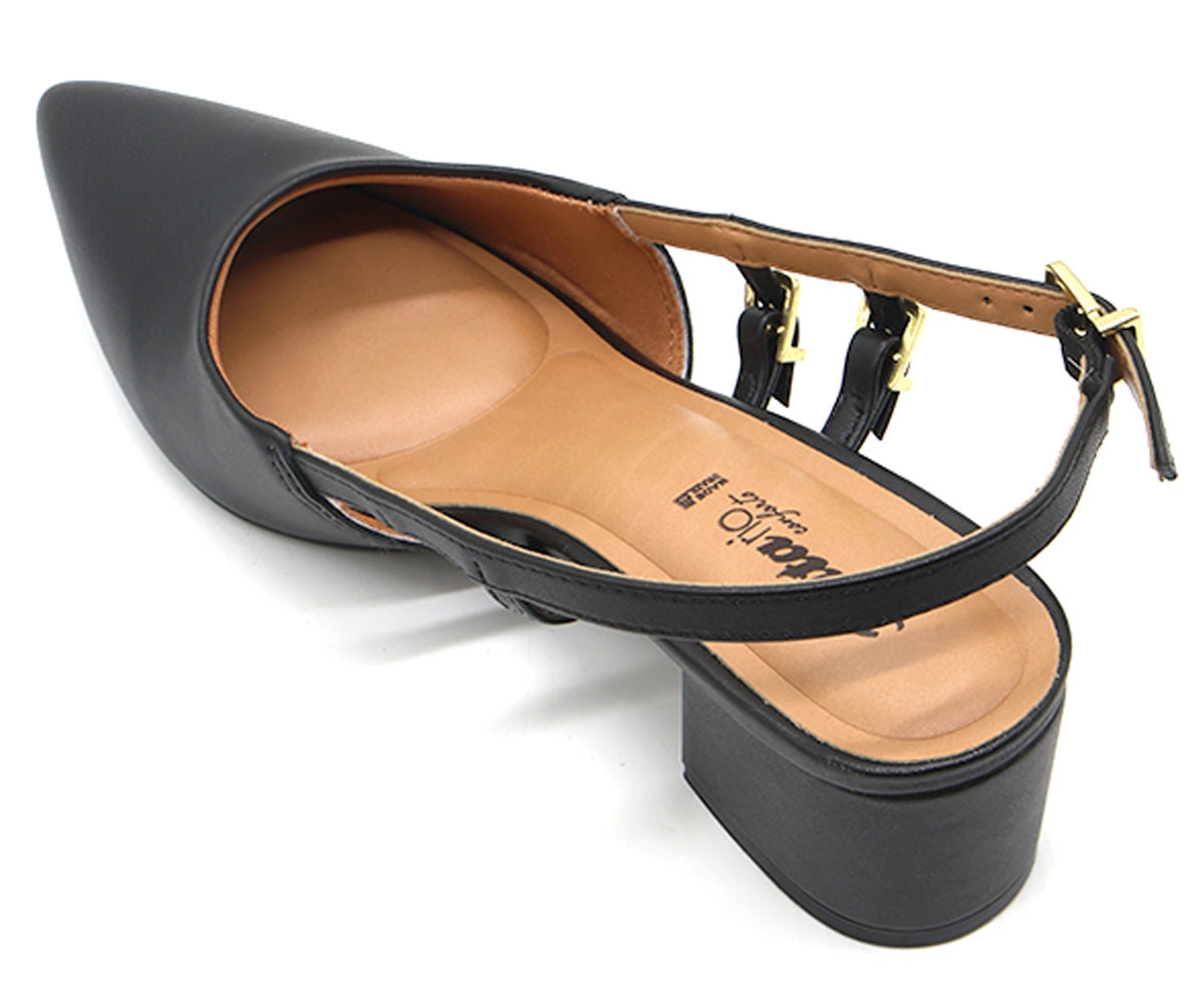 br black dbl buckle slingbacks
