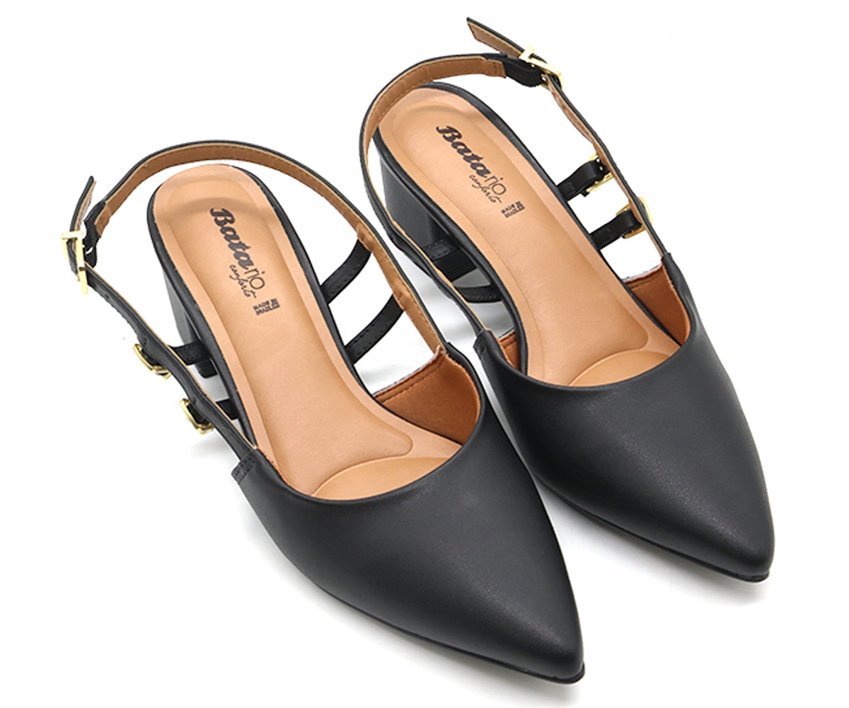 br black dbl buckle slingbacks