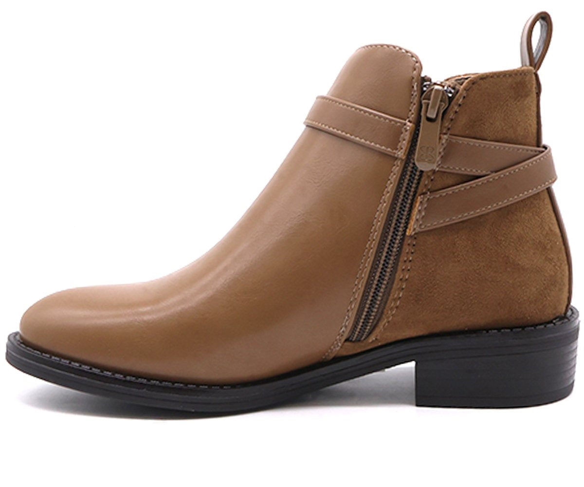 camel horsebit ankle boots