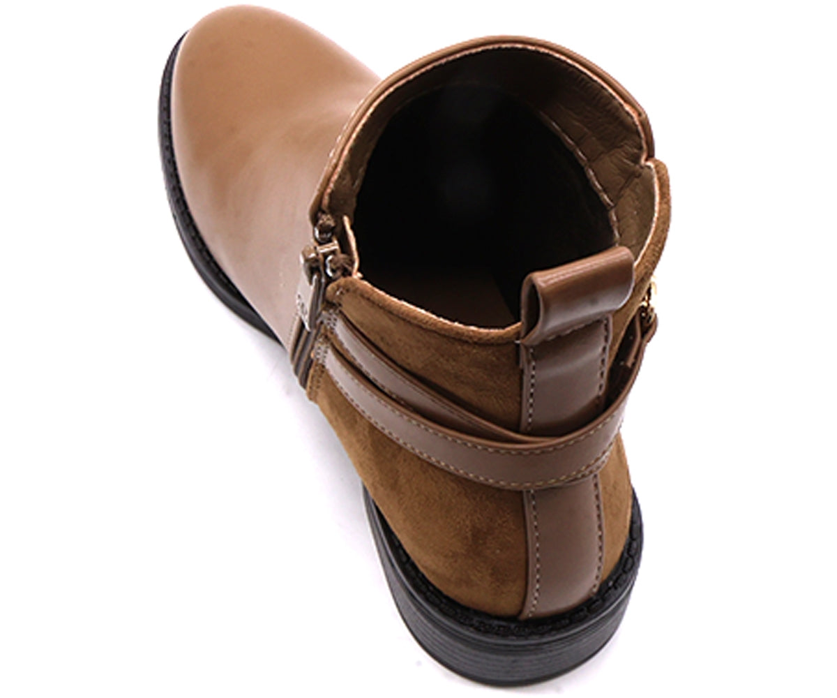 camel horsebit ankle boots