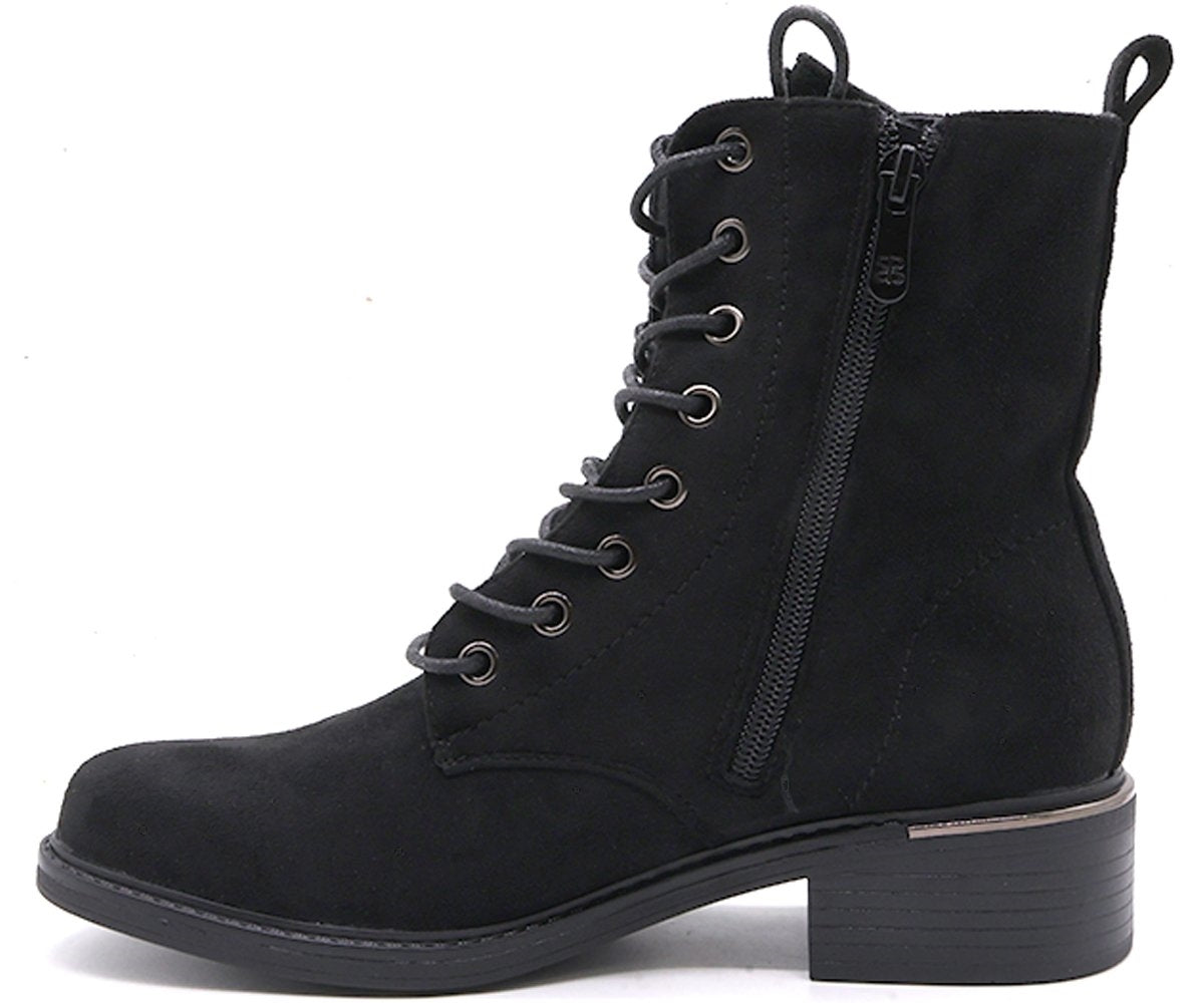 black suede lace-up boot