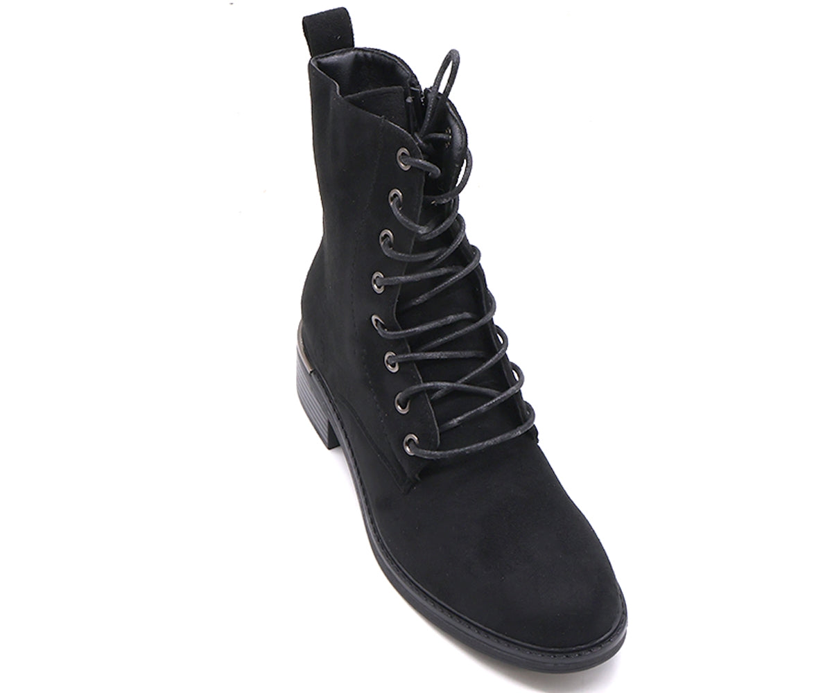 black suede lace-up boot
