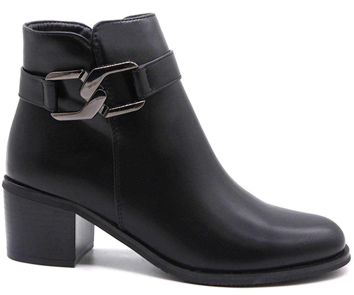 black chained ankle boot
