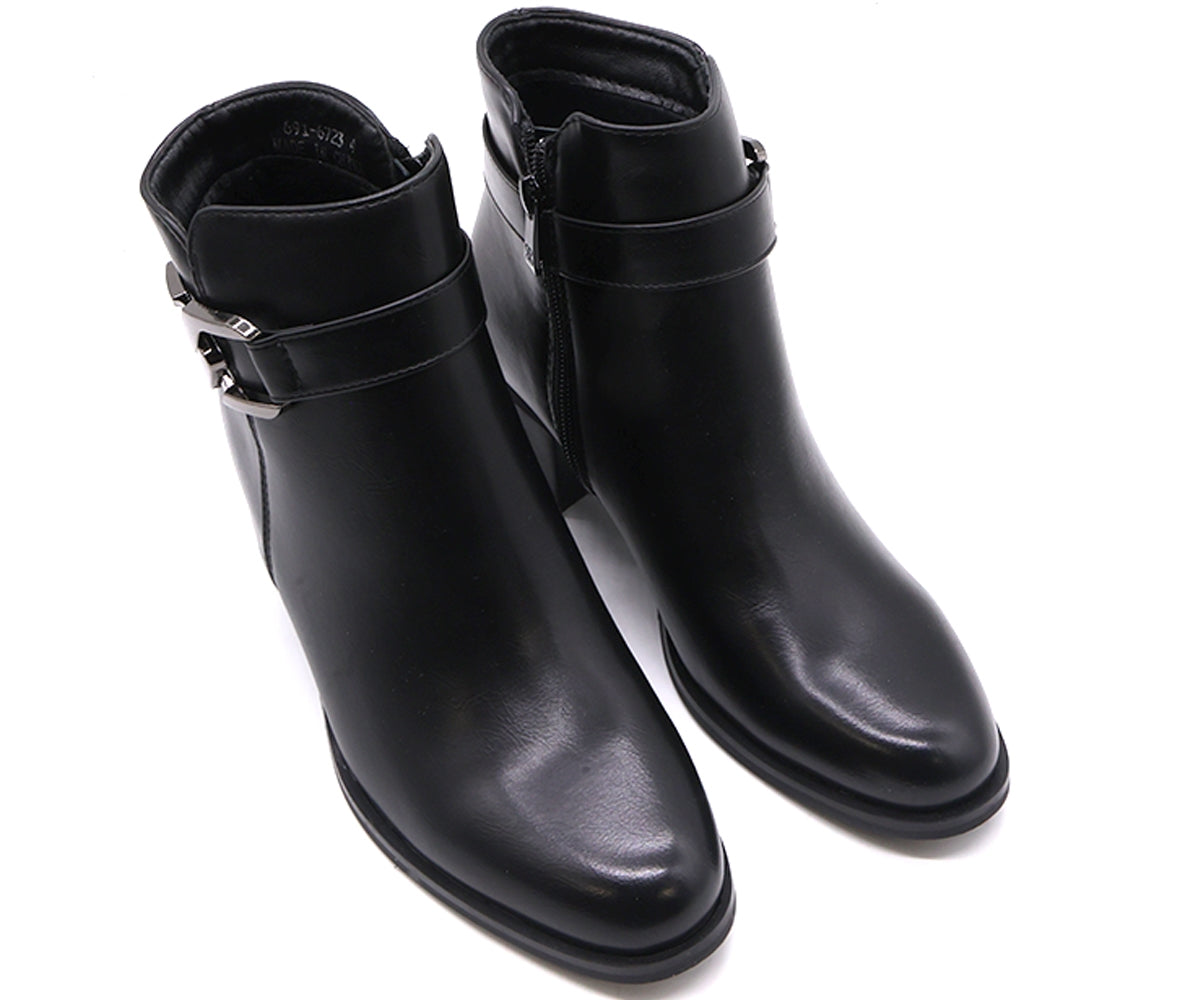 black chained ankle boot