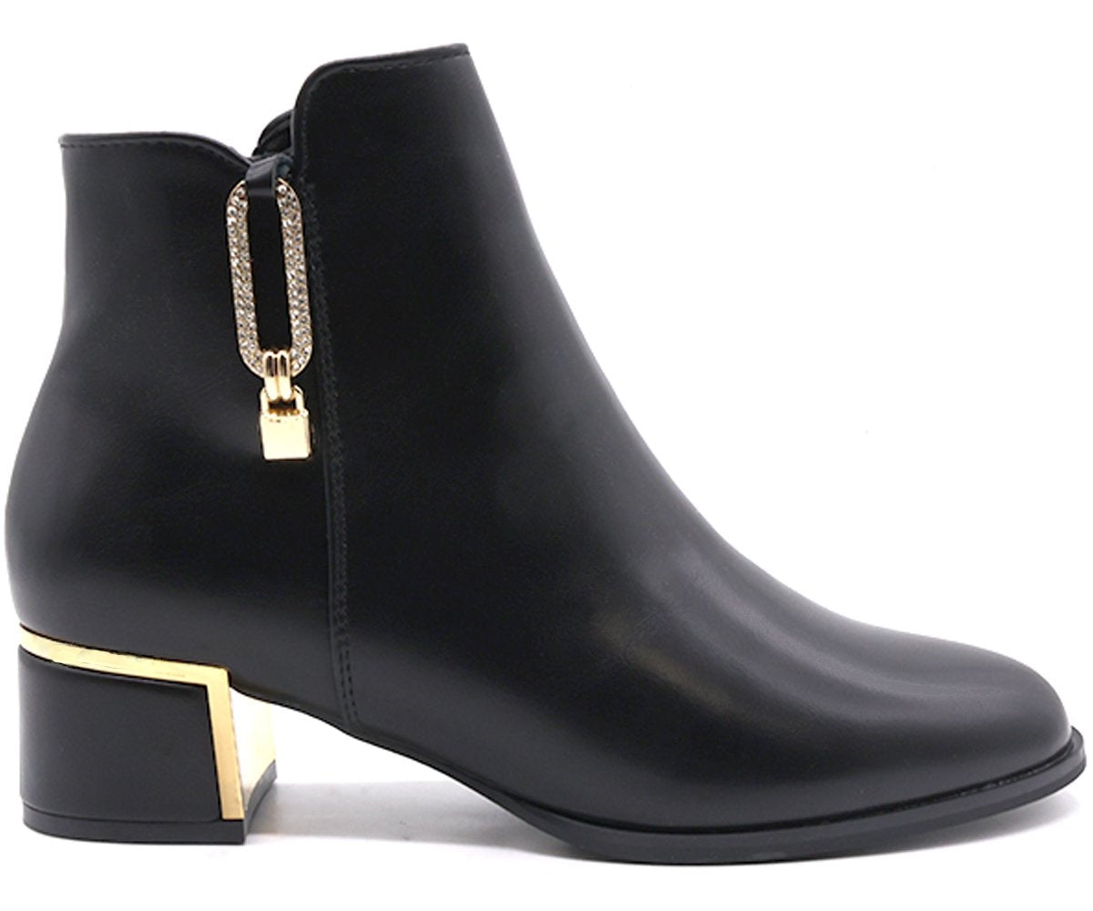 black gold-trim ankle boots