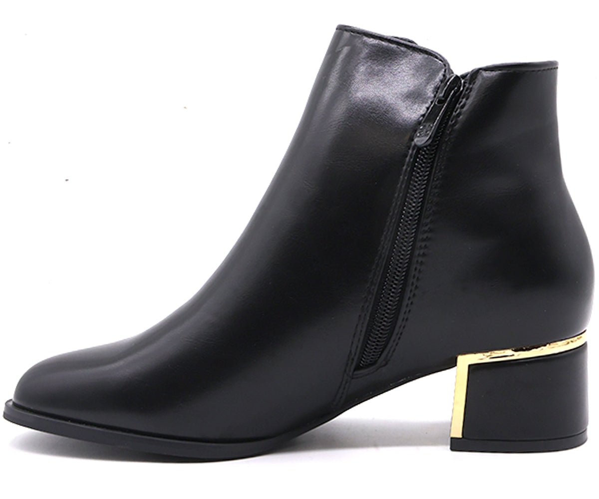black gold-trim ankle boots