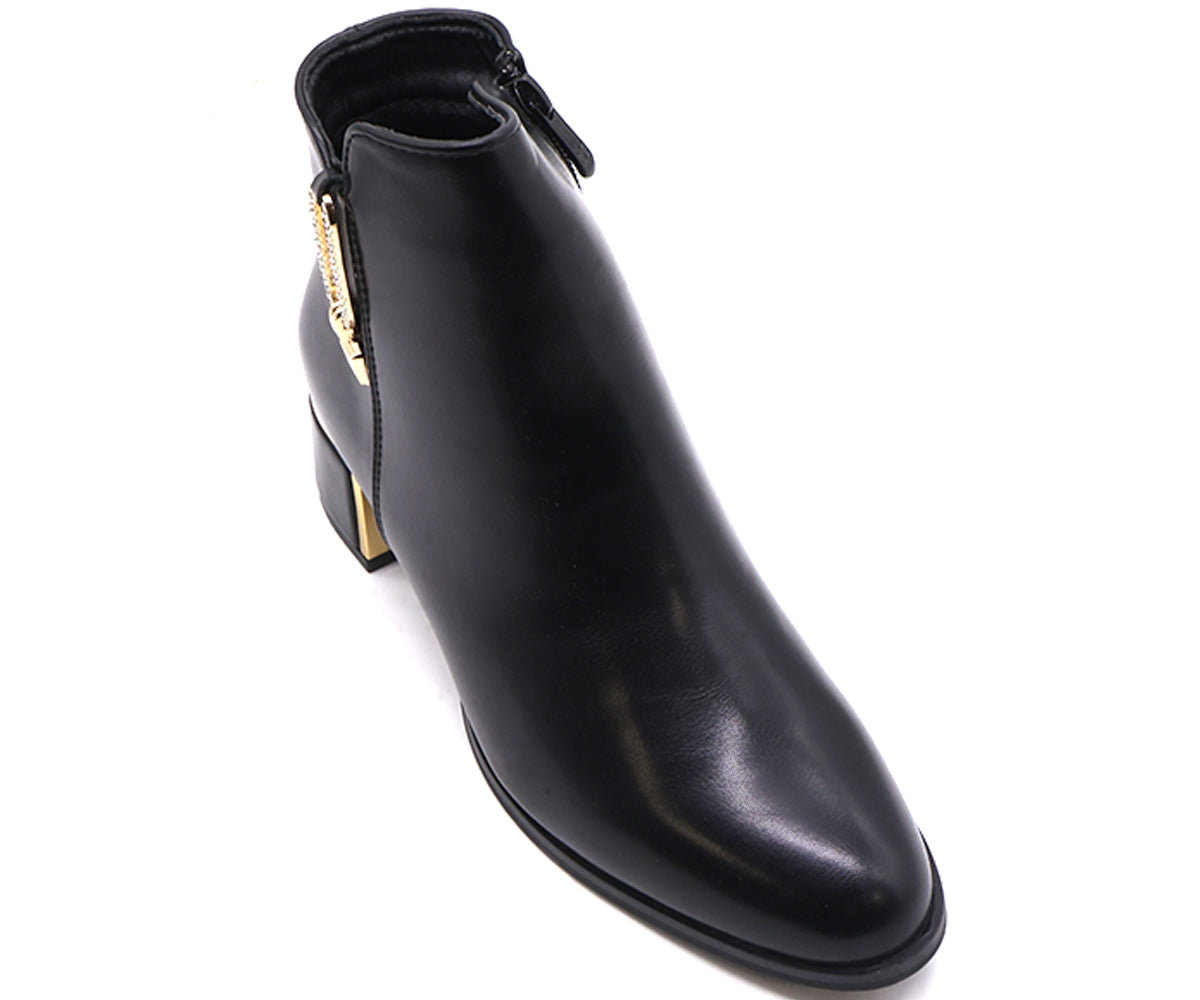 black gold-trim ankle boots