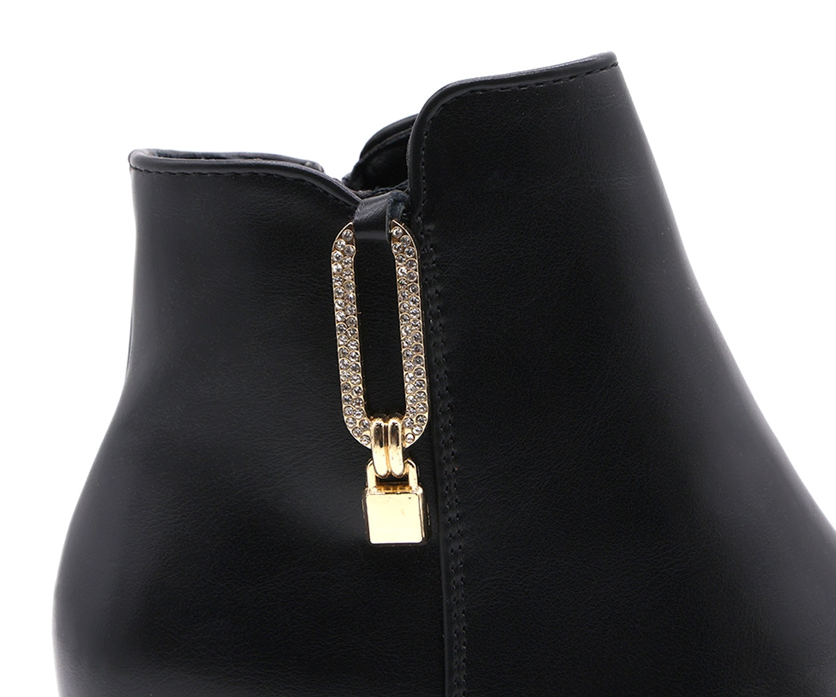 black gold-trim ankle boots