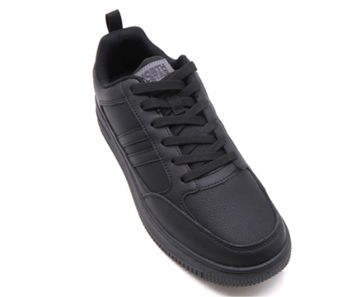 all black low-top sneakers