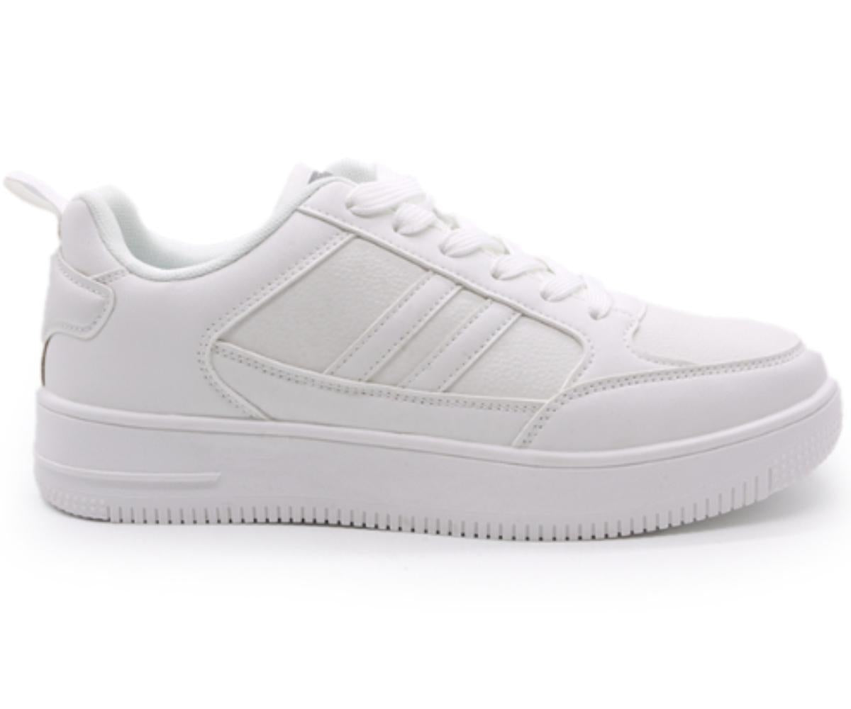 all white low-top sneakers