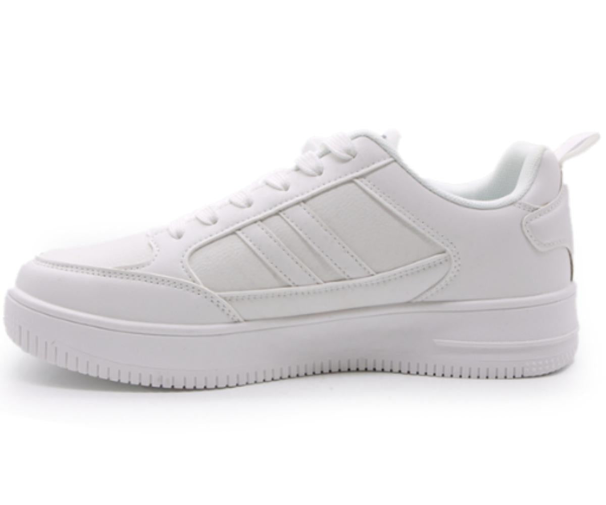 all white low-top sneakers