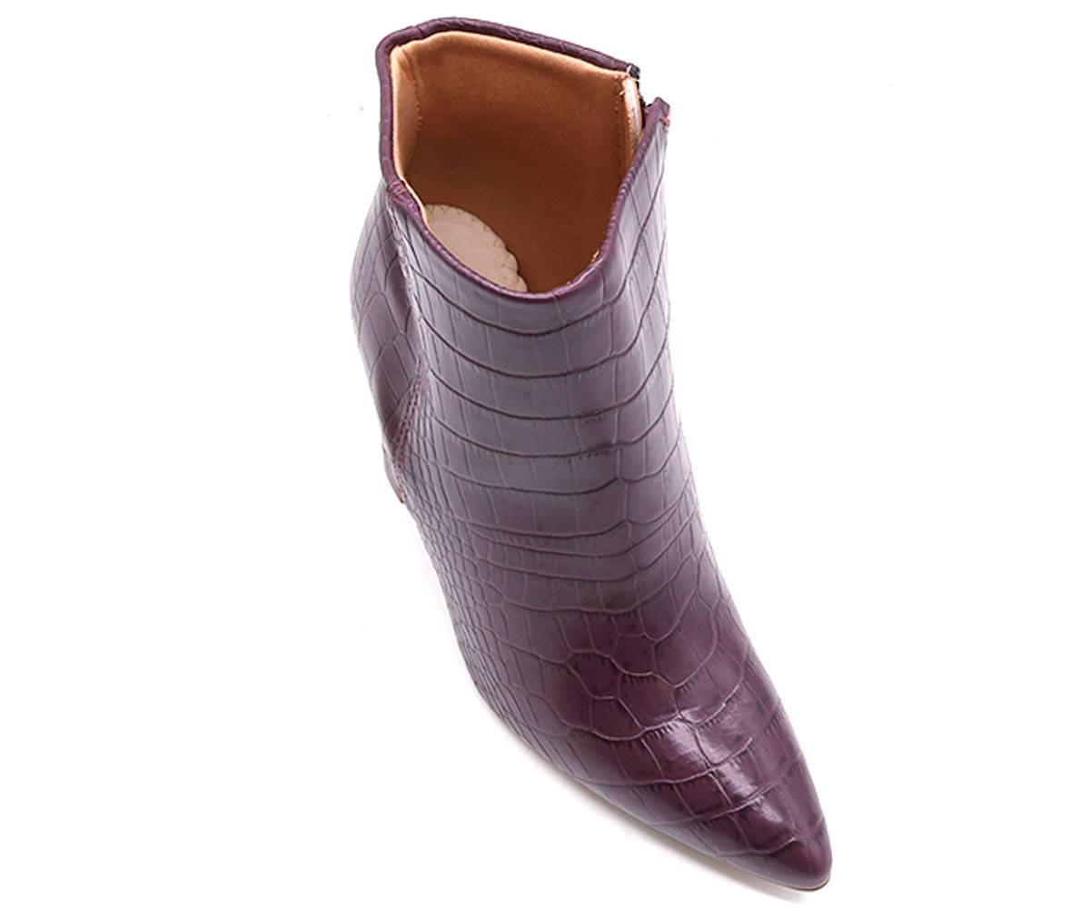 br high burgundy croc ankle boots