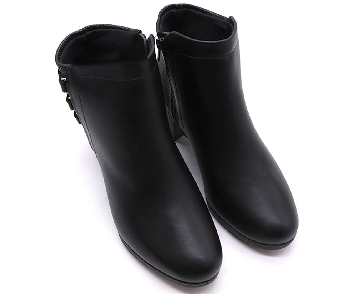 br black buckled ankle boots