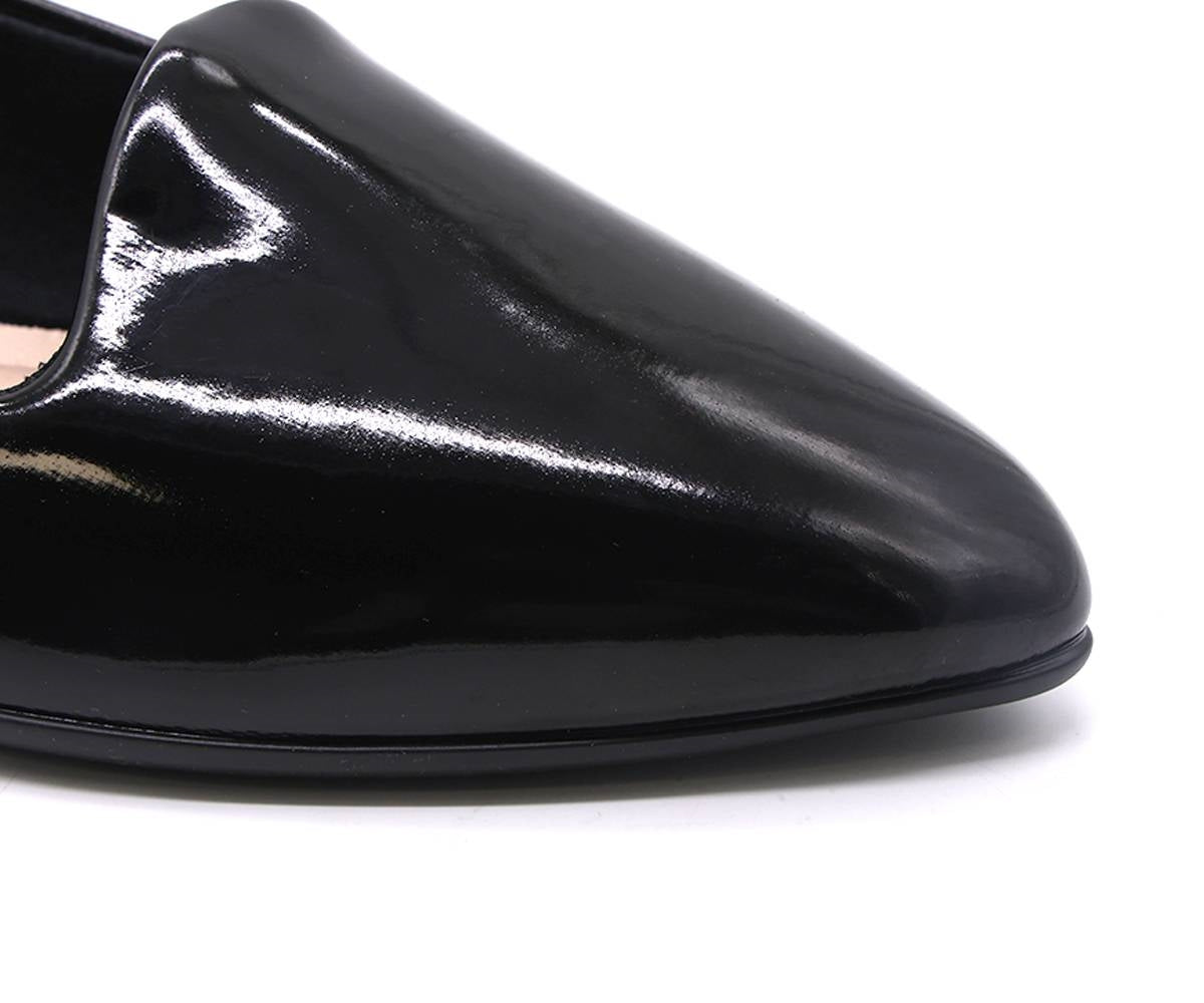 br black glossy pointy ballerina