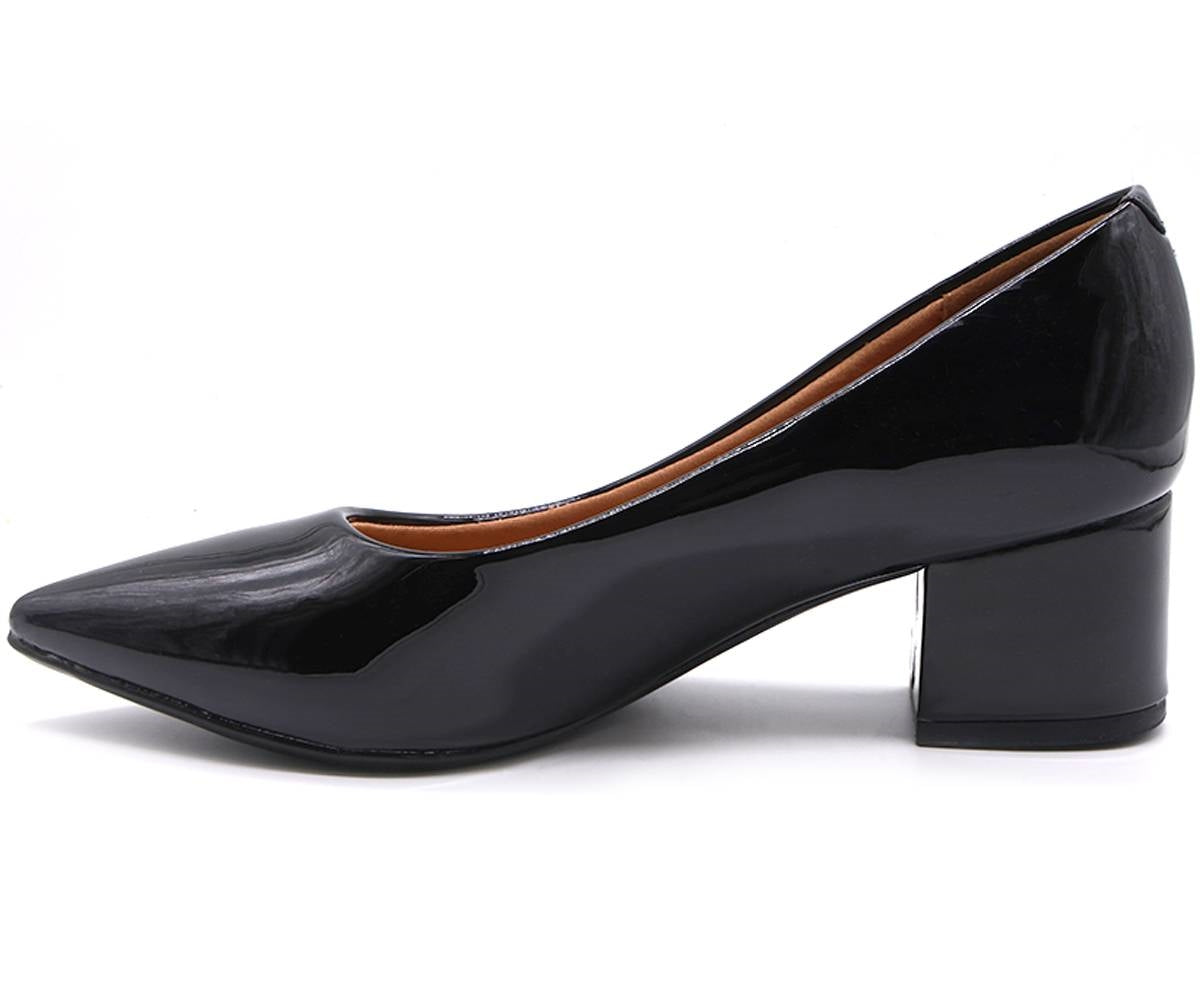 br patent black block-heel pumps