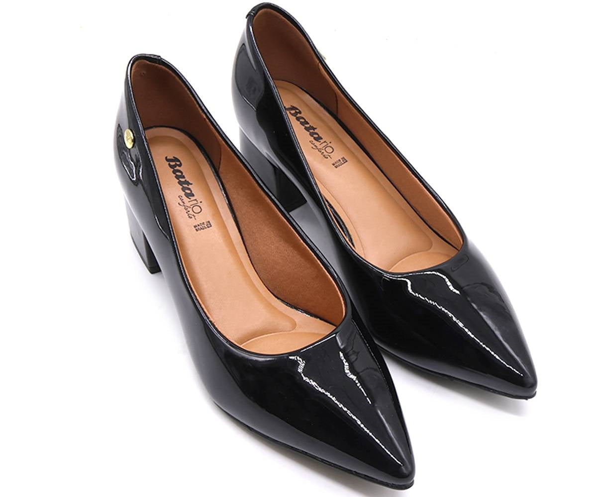 br patent black block-heel pumps