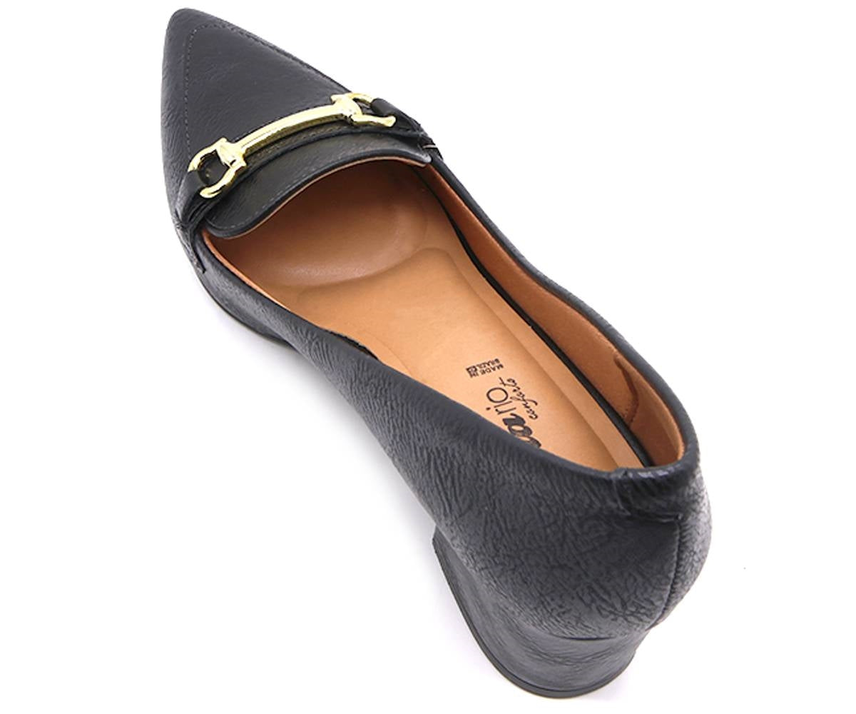 br black block-heel horsebit pumps