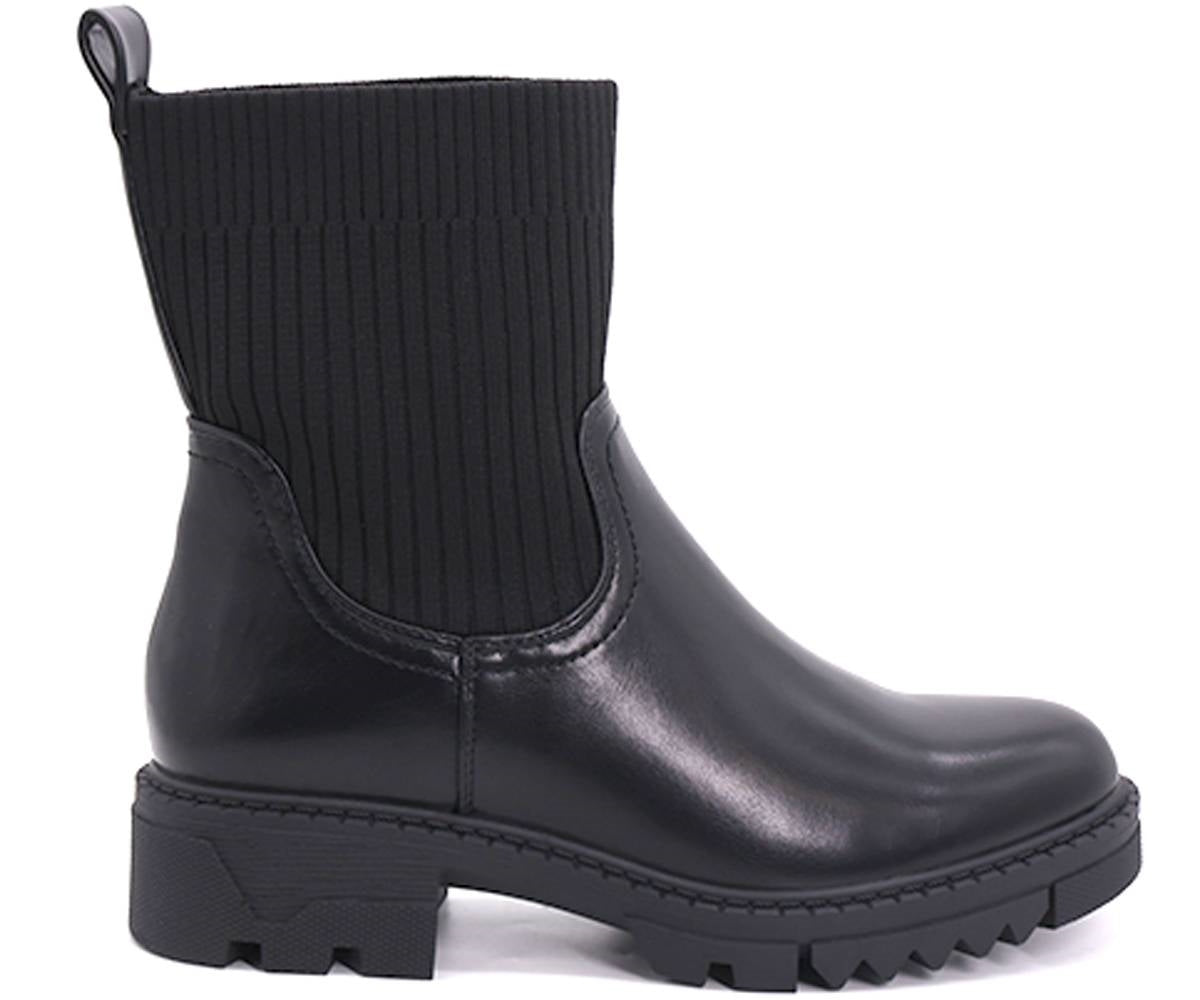 black knit-upper ankle boots