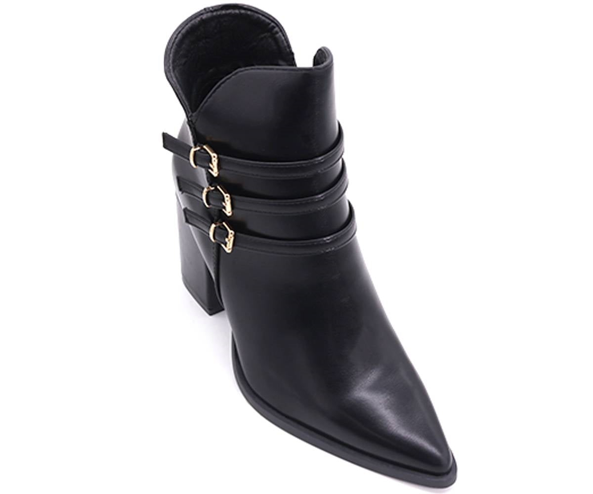 high black pointed buckl boots