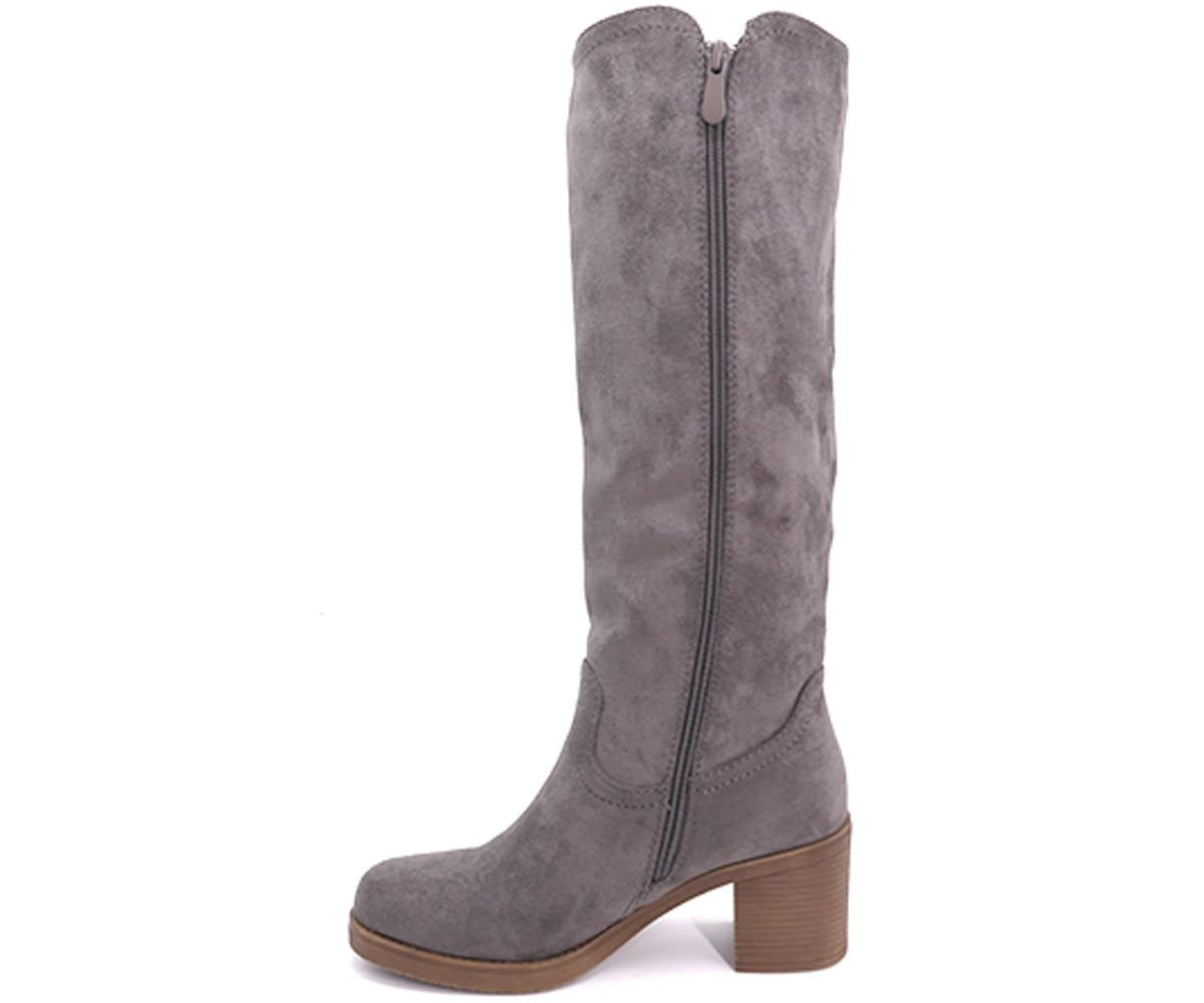 grey suede mid-calf boots