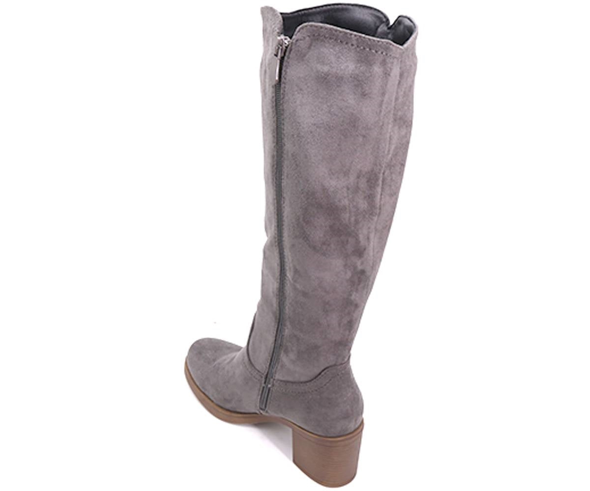 grey suede mid-calf boots