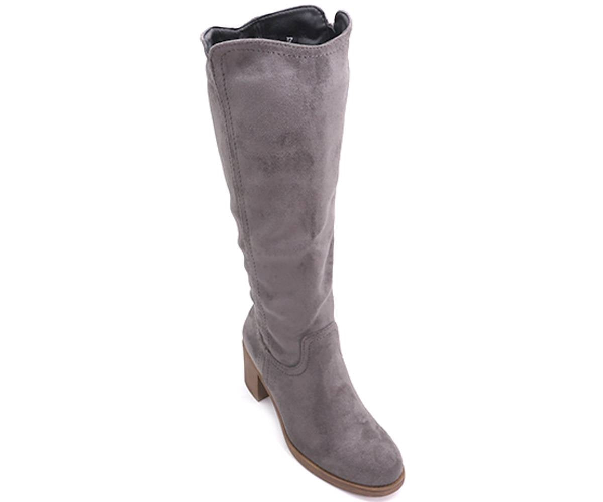 grey suede mid-calf boots