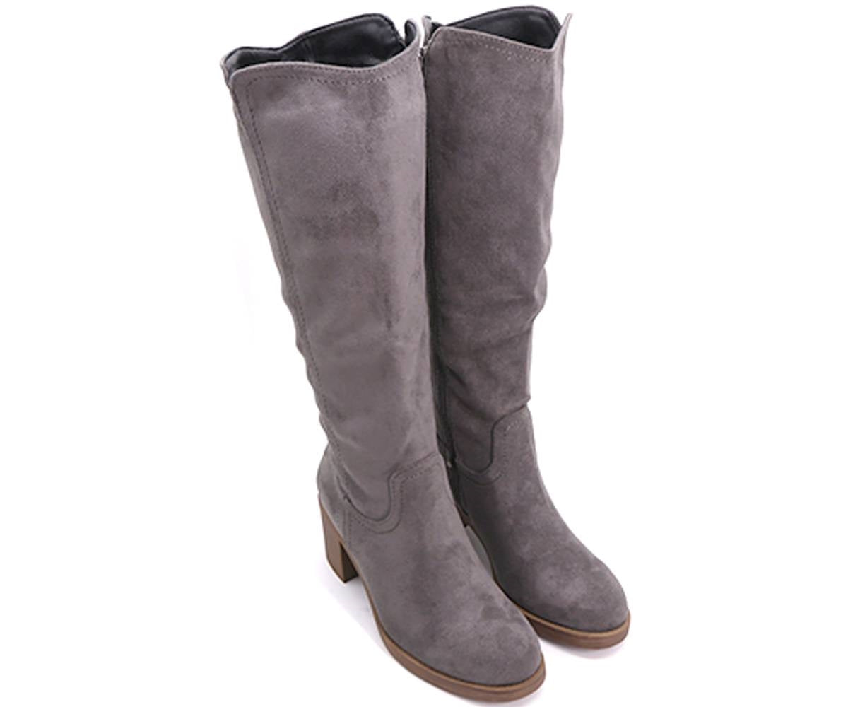 grey suede mid-calf boots