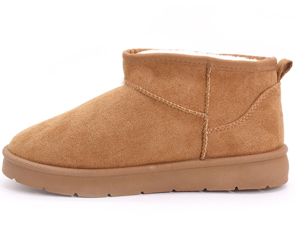 fur-lined camel mini boots