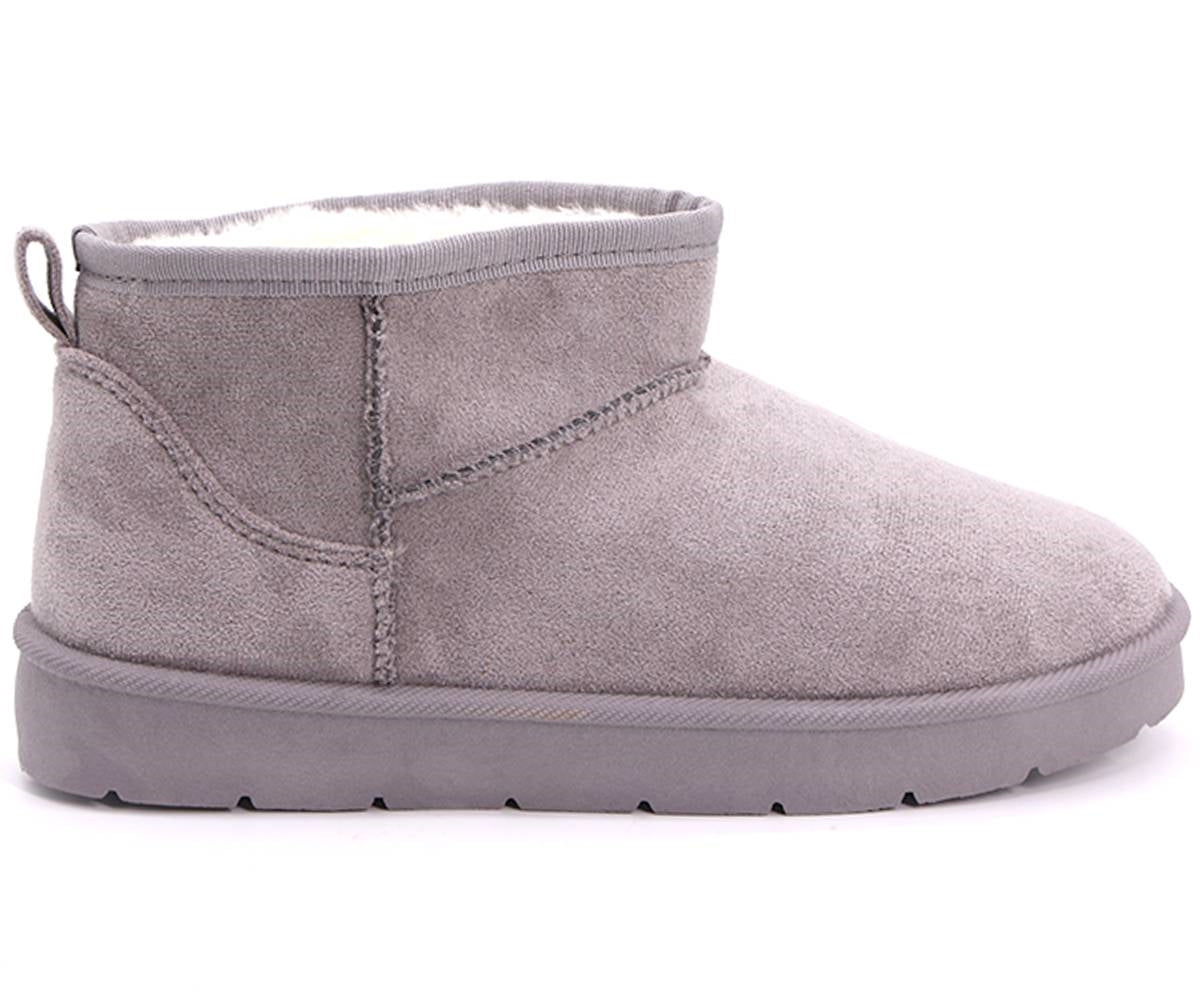 fur-lined grey mini boots
