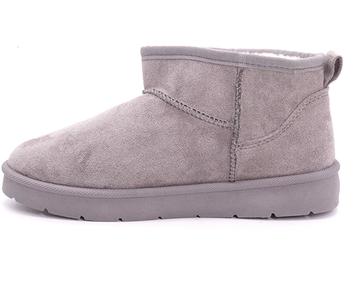 fur-lined grey mini boots