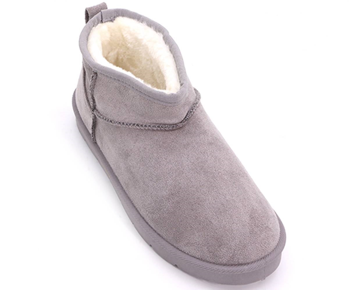 fur-lined grey mini boots