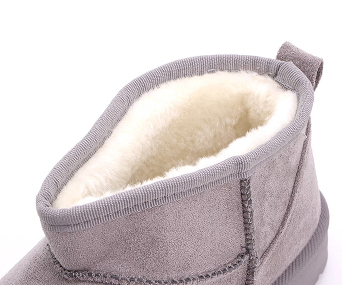 fur-lined grey mini boots