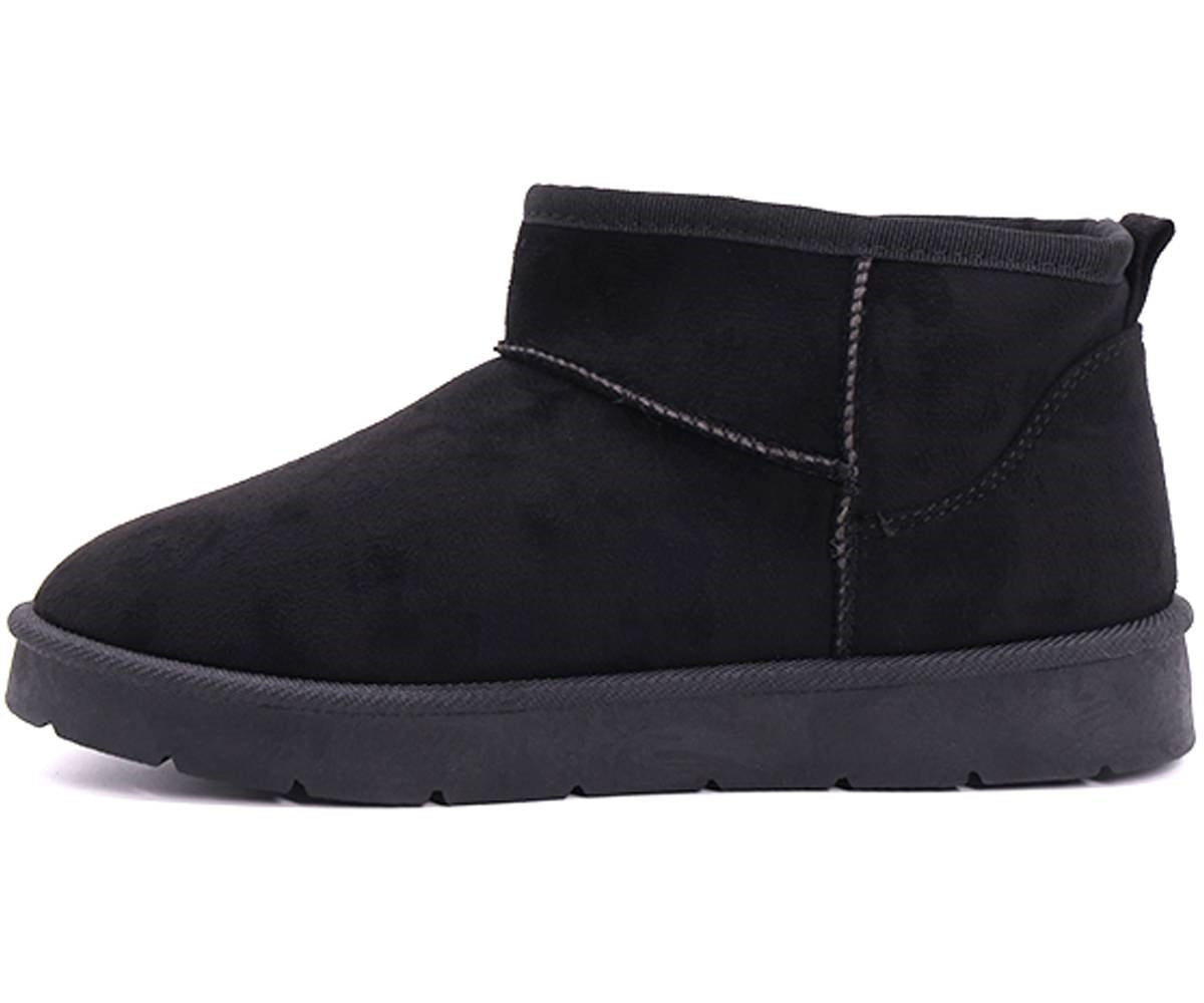 fur-lined black mini boots