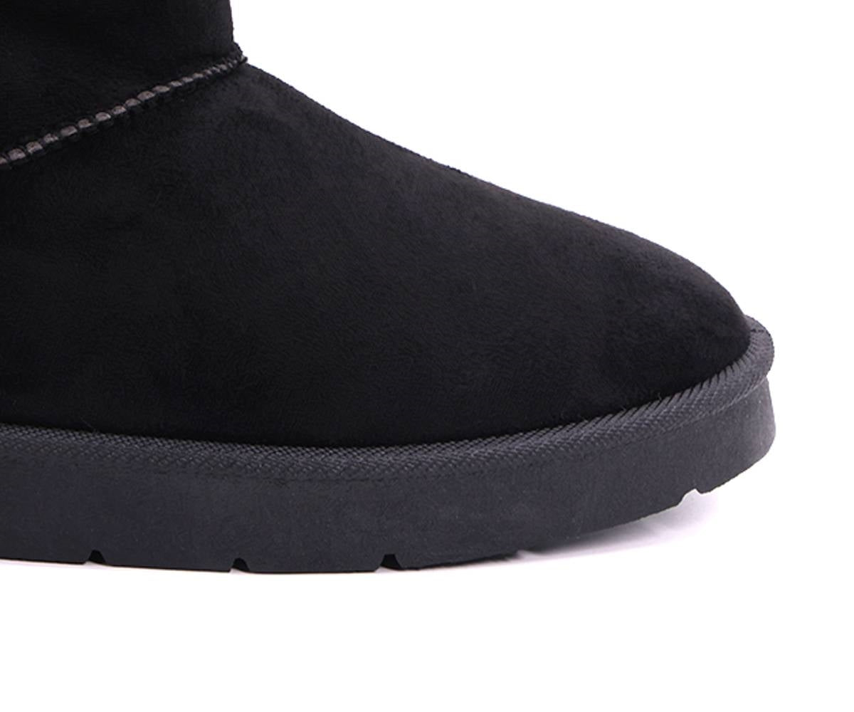 fur-lined black mini boots