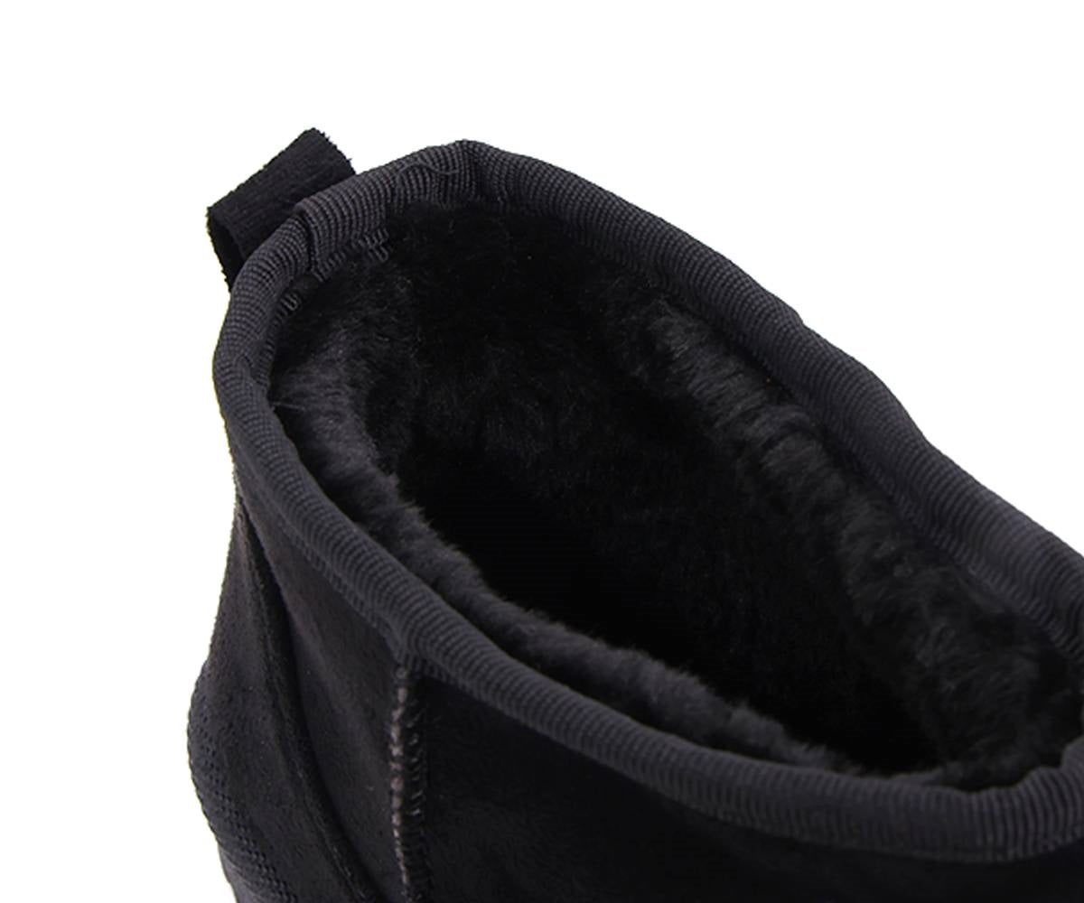 fur-lined black mini boots