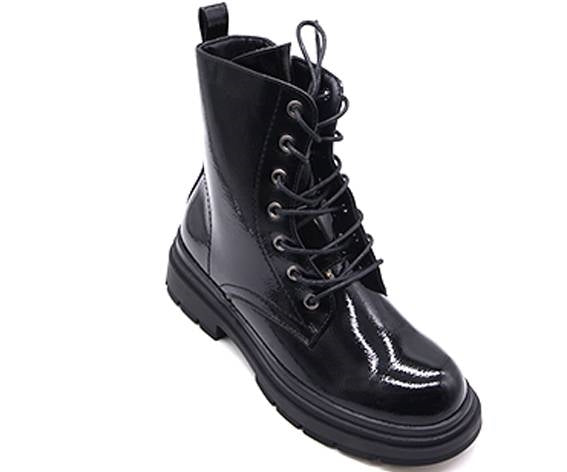 black patent combat boot