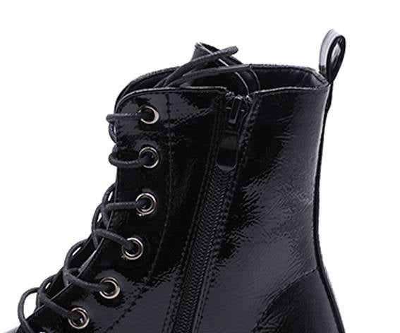black patent combat boot