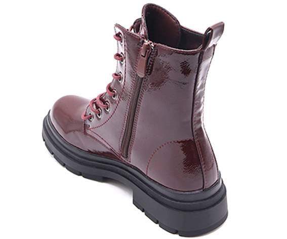 burgundy patent combat boot