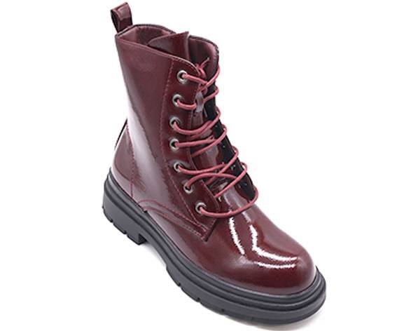 burgundy patent combat boot