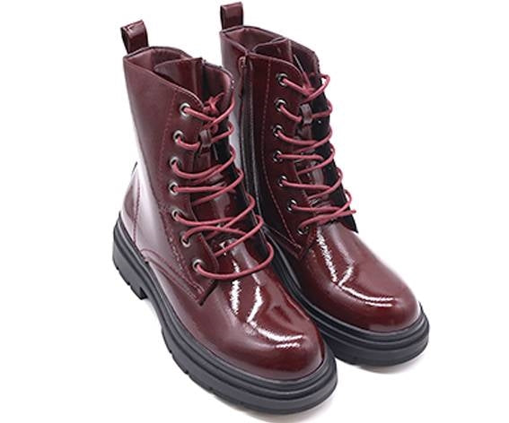 burgundy patent combat boot