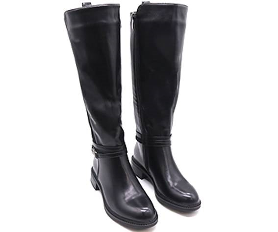 black buckled riding boot
