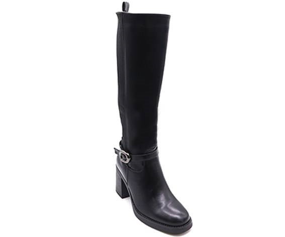 black stretch-knit high calf boot