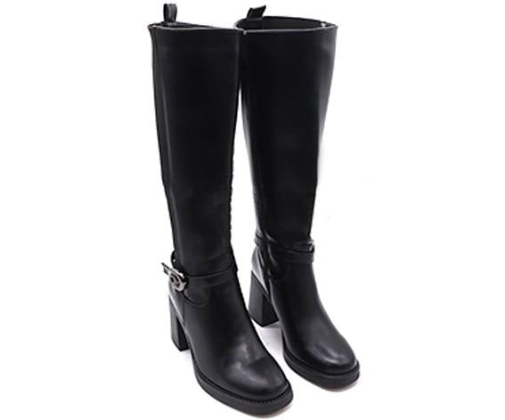 black stretch-knit high calf boot