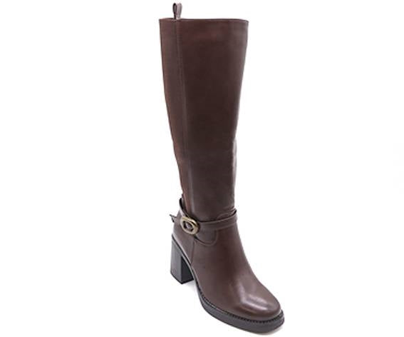 brown stretch-knit high calf boot